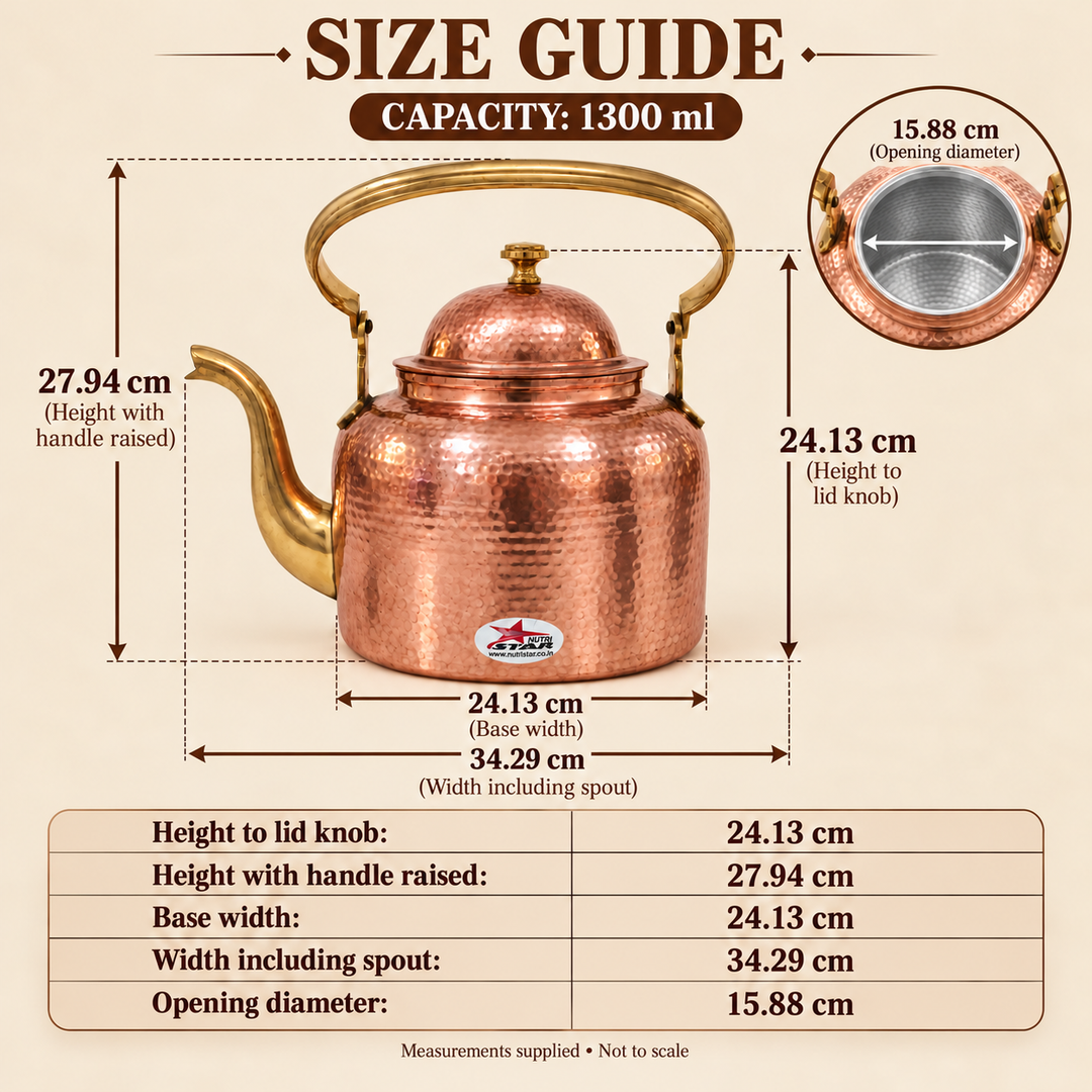 Copper Kettle With Lid And Brass Handle, Multipurpose Kettle For Boiling Tea And Milk.