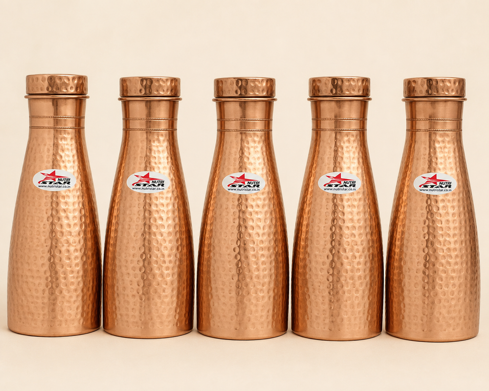 Hammered copper water carafe with fitted lid tapered body and durable construction