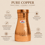 Hammered copper water carafe with fitted lid tapered body and durable construction