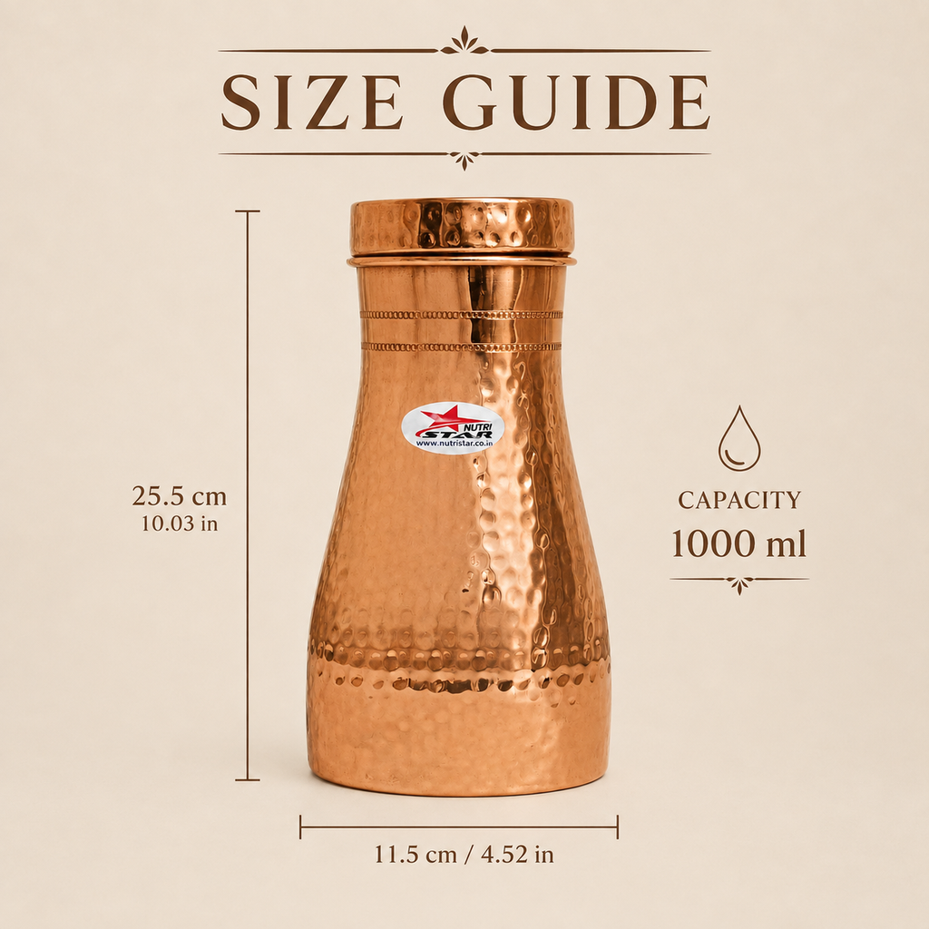 Hammered copper water carafe with fitted lid tapered body and durable construction