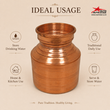 Traditional copper water vessel with wide mouth rolled rim and durable construction