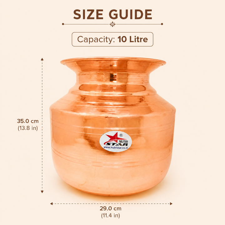 Nutristar pure copper water storage matka with traditional wide mouth