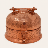 Embossed copper masala box with lid handle secure clasp and traditional design