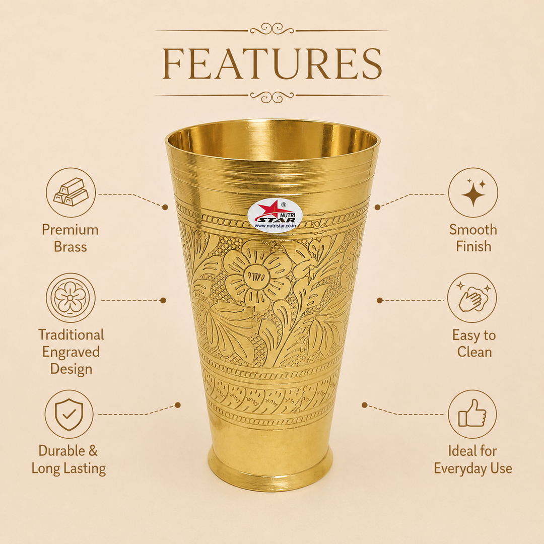 Nutristar engraved brass drinking glass 500 ml with floral design, also available in 750 ml