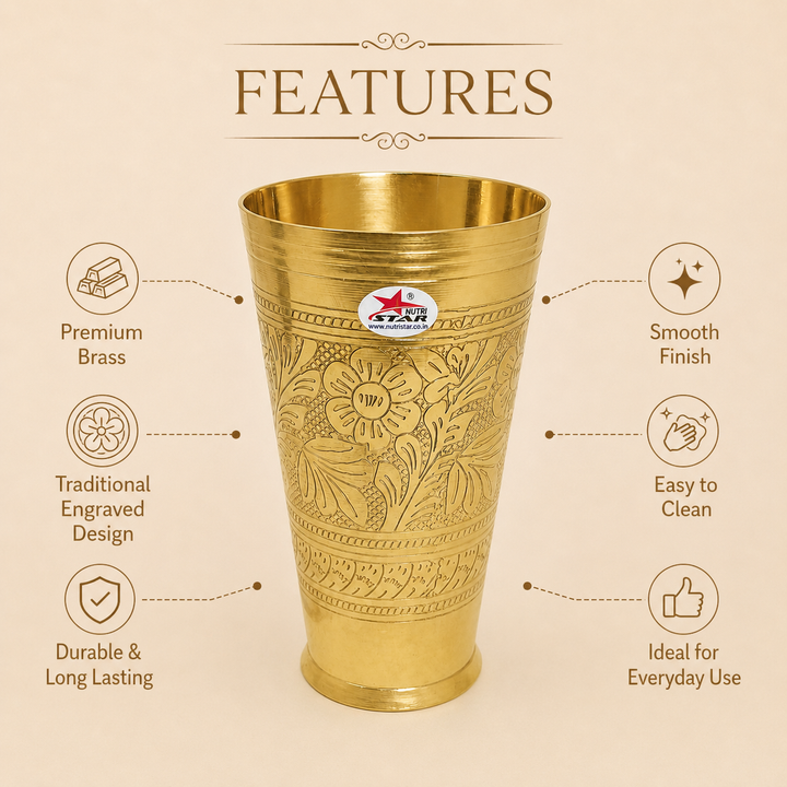 Nutristar engraved brass drinking glass 500 ml with floral design, also available in 750 ml