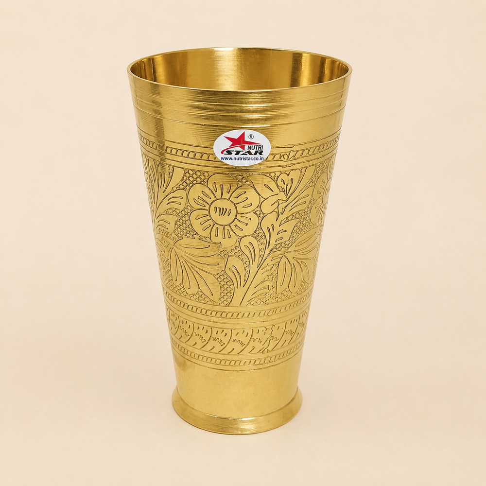 Nutristar engraved brass drinking glass 500 ml with floral design, also available in 750 ml