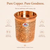 Nutristar engraved copper drinking glass with lid and floral design