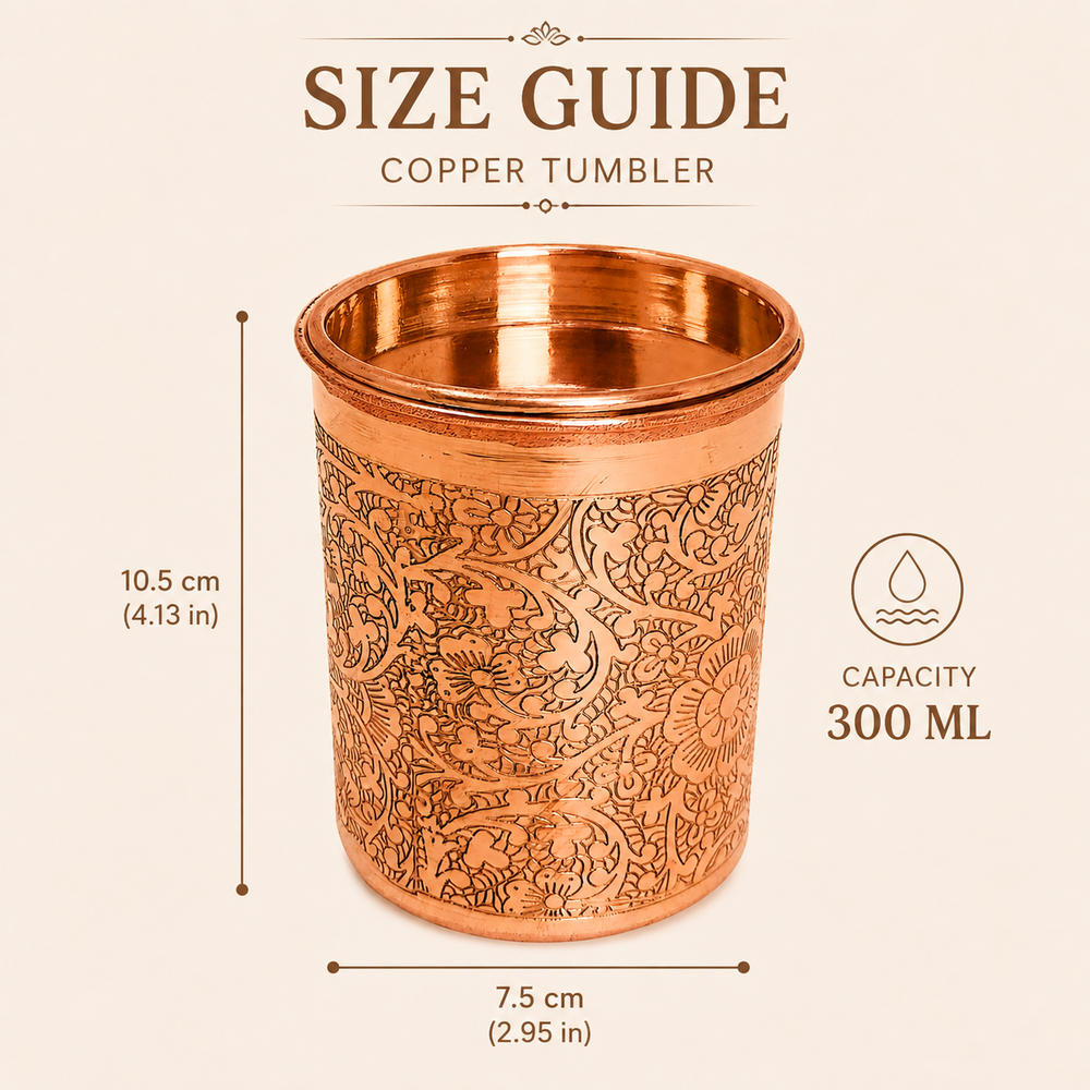 Nutristar engraved copper drinking glass with lid and floral design