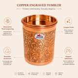 Nutristar engraved copper drinking glass with lid and floral design