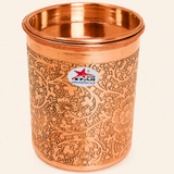 Nutristar engraved copper drinking glass with lid and floral design