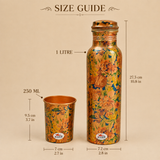 Nutristar designer floral copper water bottle and matching drinking glass set