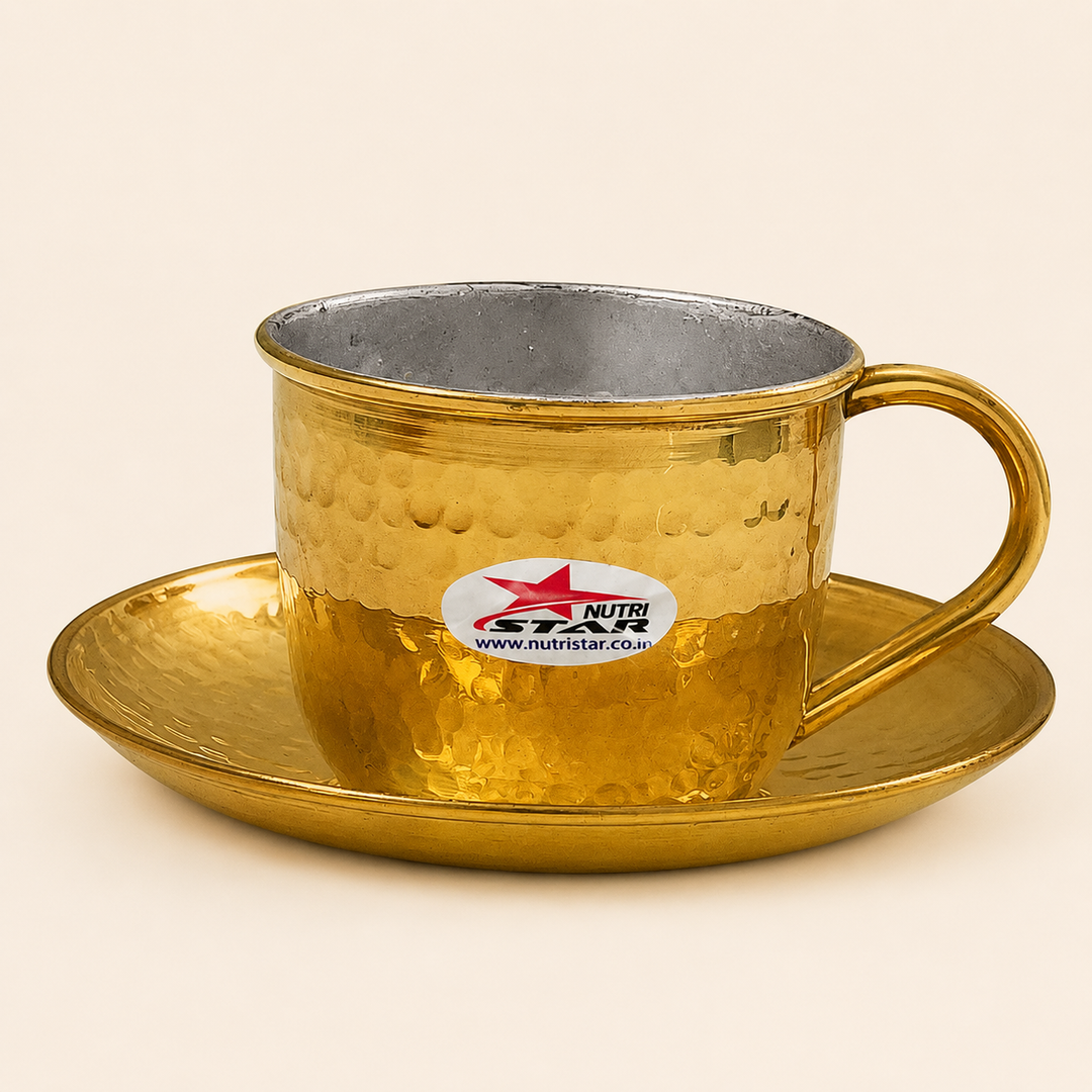 Nutristar brass hammered tea cup with saucer and stainless steel inner