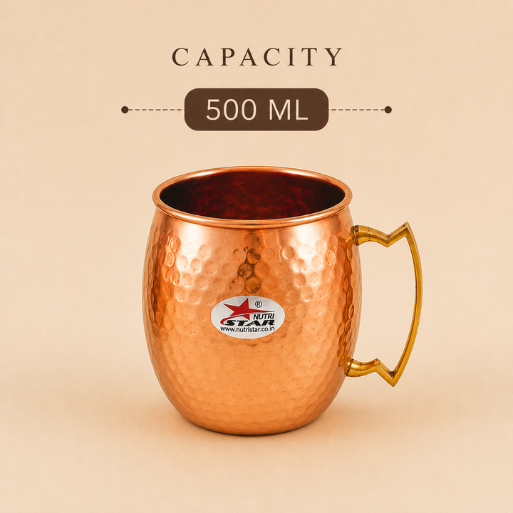 Nutristar hammered copper Moscow Mule mugs 500 ml set of 5 with gold tone handles