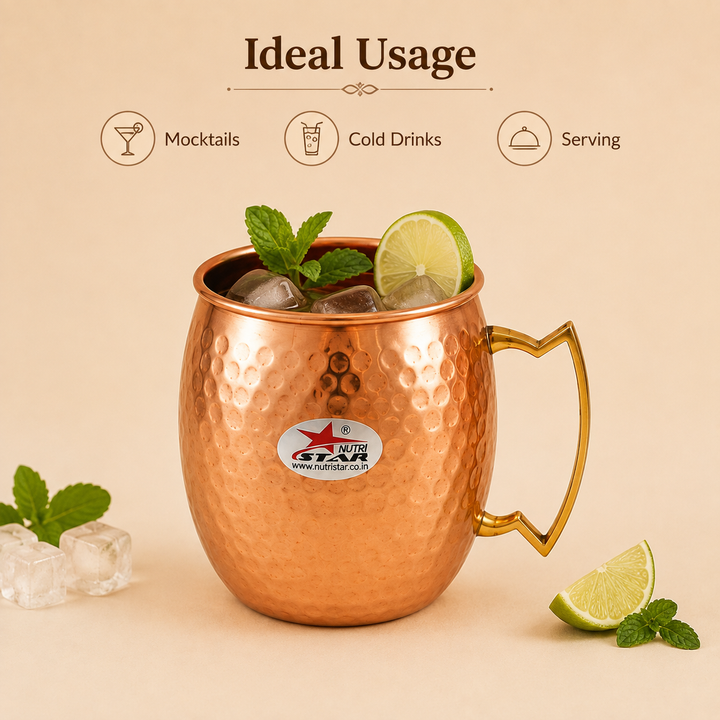 Nutristar hammered copper Moscow Mule mugs 500 ml set of 5 with gold tone handles