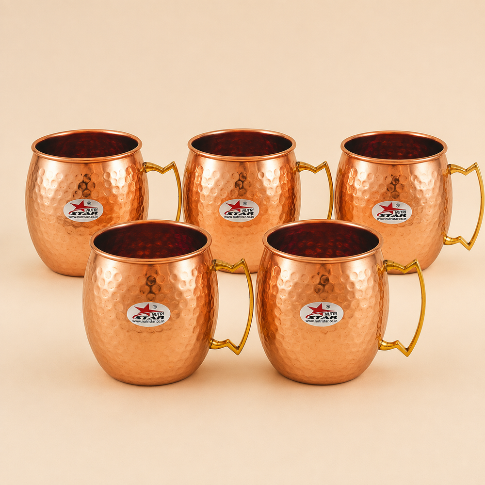 Nutristar hammered copper Moscow Mule mugs 500 ml set of 5 with gold tone handles