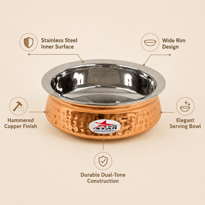 Nutristar hammered copper serving bowl with stainless steel inner