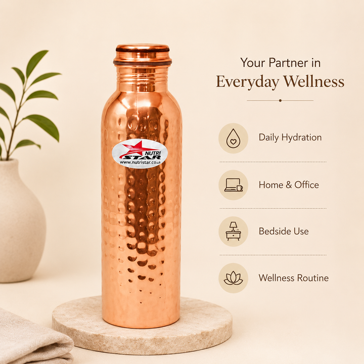 Nutristar hammered pure copper water bottles 1 litre pack of 4