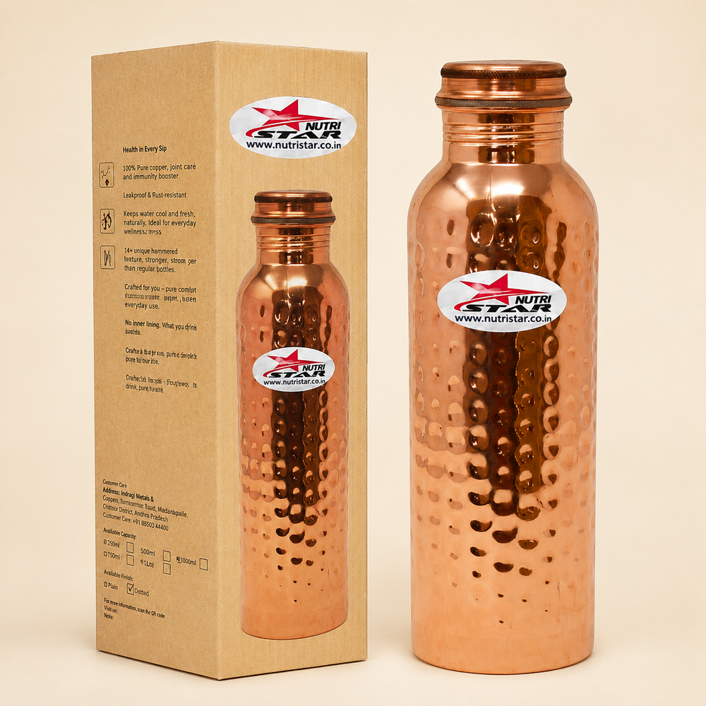 Nutristar hammered pure copper water bottle with screw lid and gift box