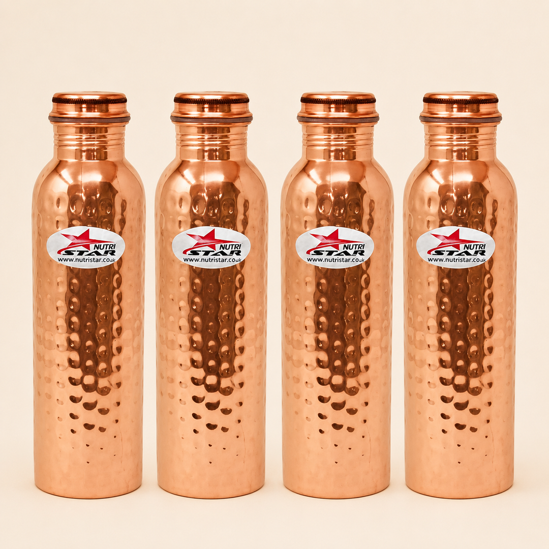 Nutristar hammered pure copper water bottles 1 litre pack of 4