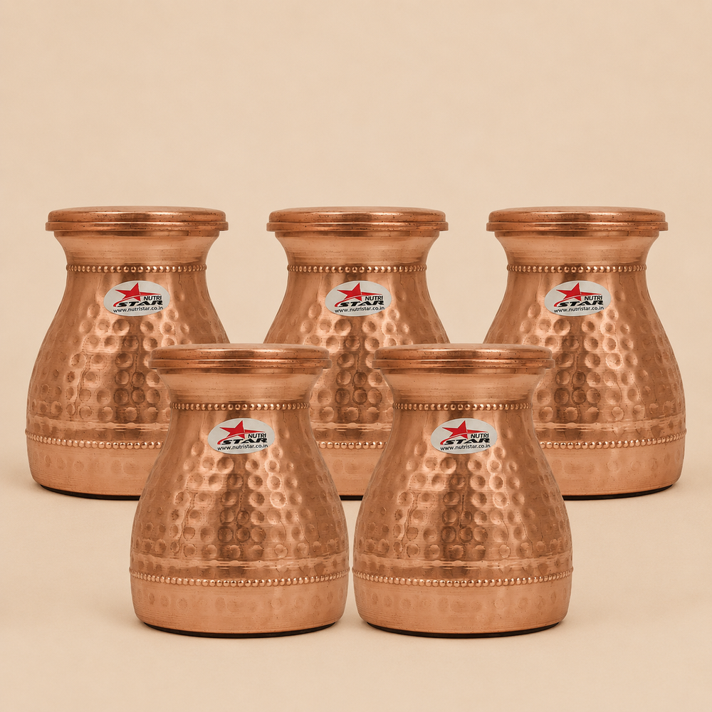 Nutristar copper water carafe with leak-proof threaded cap and hammered finish