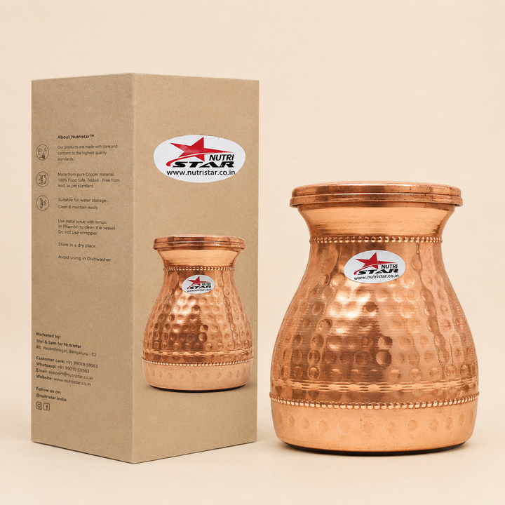 Nutristar copper water carafe with leak-proof threaded cap and hammered finish