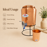 Nutristar hammered copper water dispenser with tap stand and matching glass