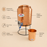 Nutristar hammered copper water dispenser with tap stand and matching glass