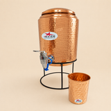 Nutristar hammered copper water dispenser with tap stand and matching glass