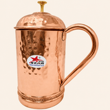 Nutristar hammered copper water jug with lid curved handle and golden knob