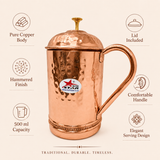 Nutristar hammered copper water jug with lid curved handle and golden knob