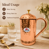 Nutristar hammered copper water jug with lid curved handle and golden knob