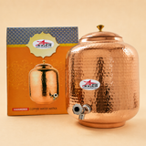 Nutristar hammered copper water matka with lid and dispensing tap
