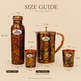 Nutristar designer printed copper bottle jug and two glass drinkware set