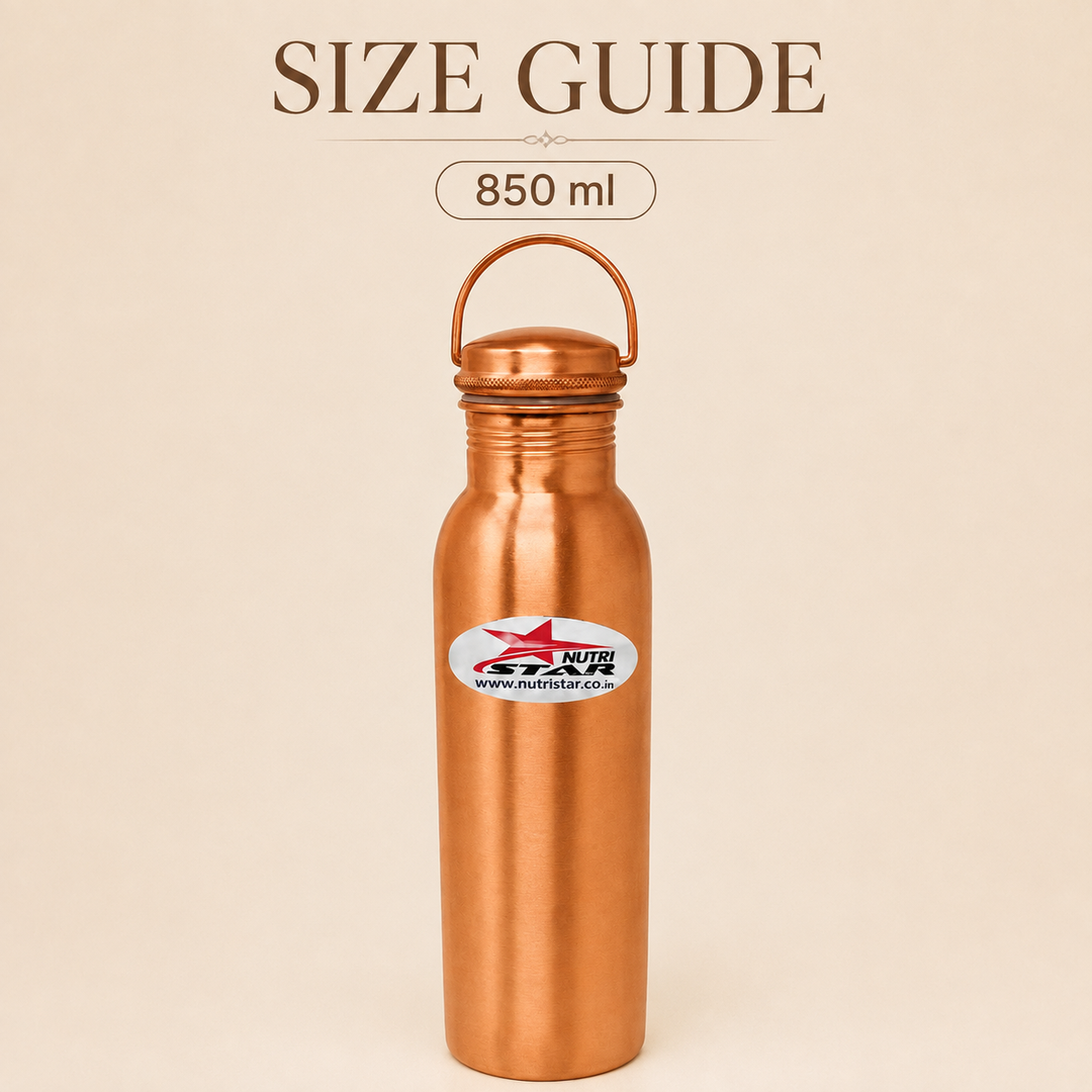 Pure copper water bottle with secure lid durable body and carry handle