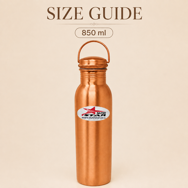 Pure copper water bottle with secure lid durable body and carry handle
