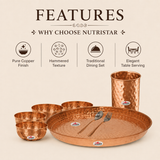 Pure copper dinner set with hammered texture and elegant traditional design
