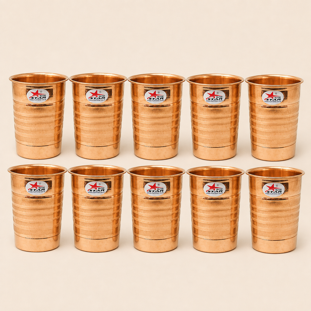 Pure copper drinking glass with durable construction and ribbed finish
