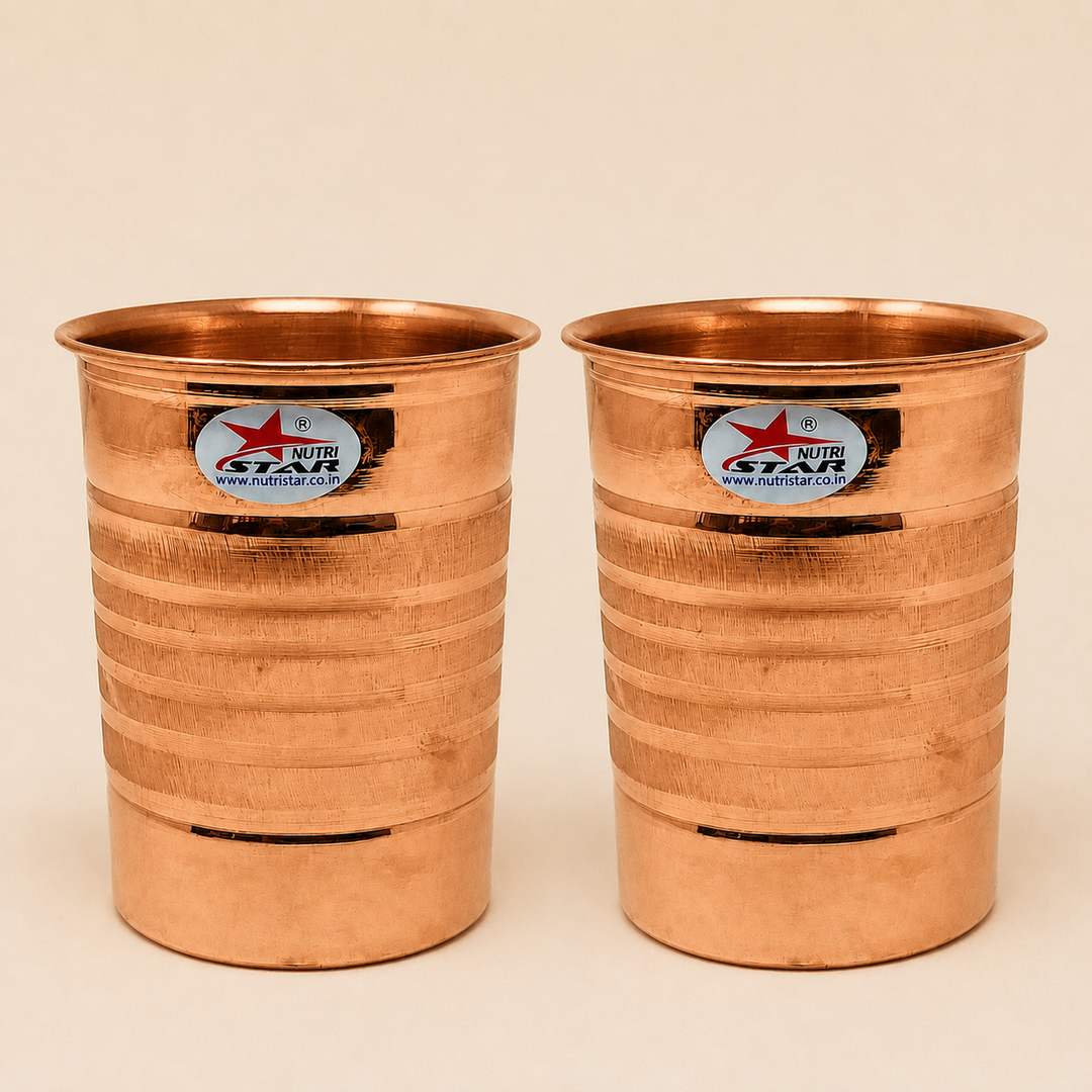 Pure copper drinking glass with durable construction and ribbed finish