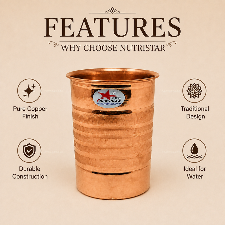 Pure copper drinking glass with durable construction and ribbed finish