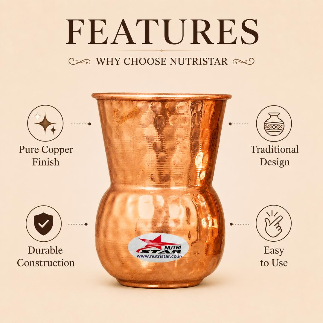 Pure copper lota glass with polished finish durable body and traditional design