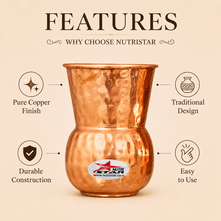 Pure copper lota glass with polished finish durable body and traditional design