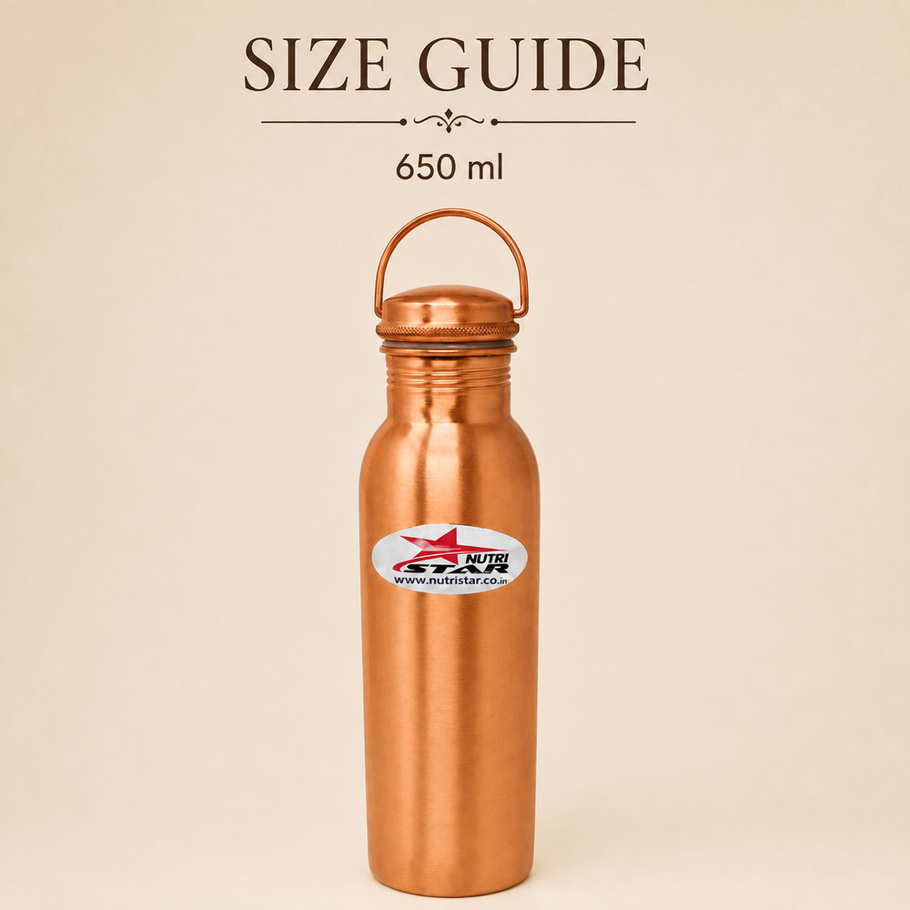 Pure copper water bottle with secure lid durable body and carry handle