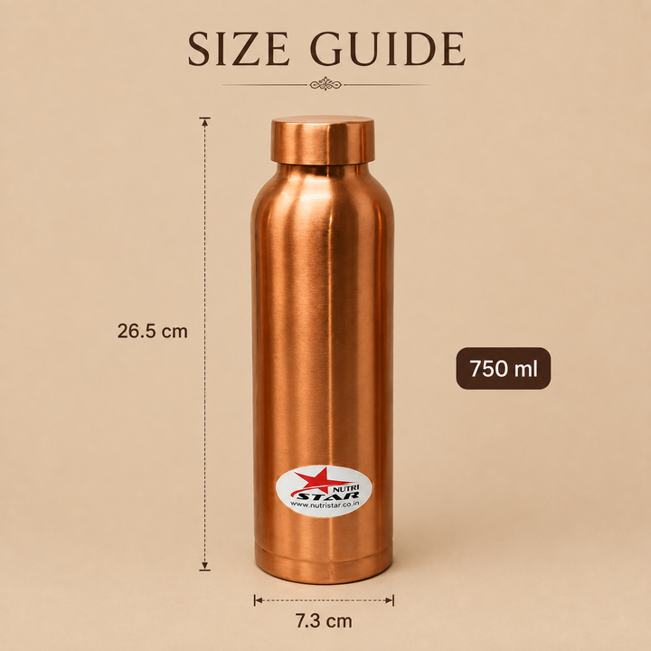 Pure copper water bottle with secure lid and durable construction