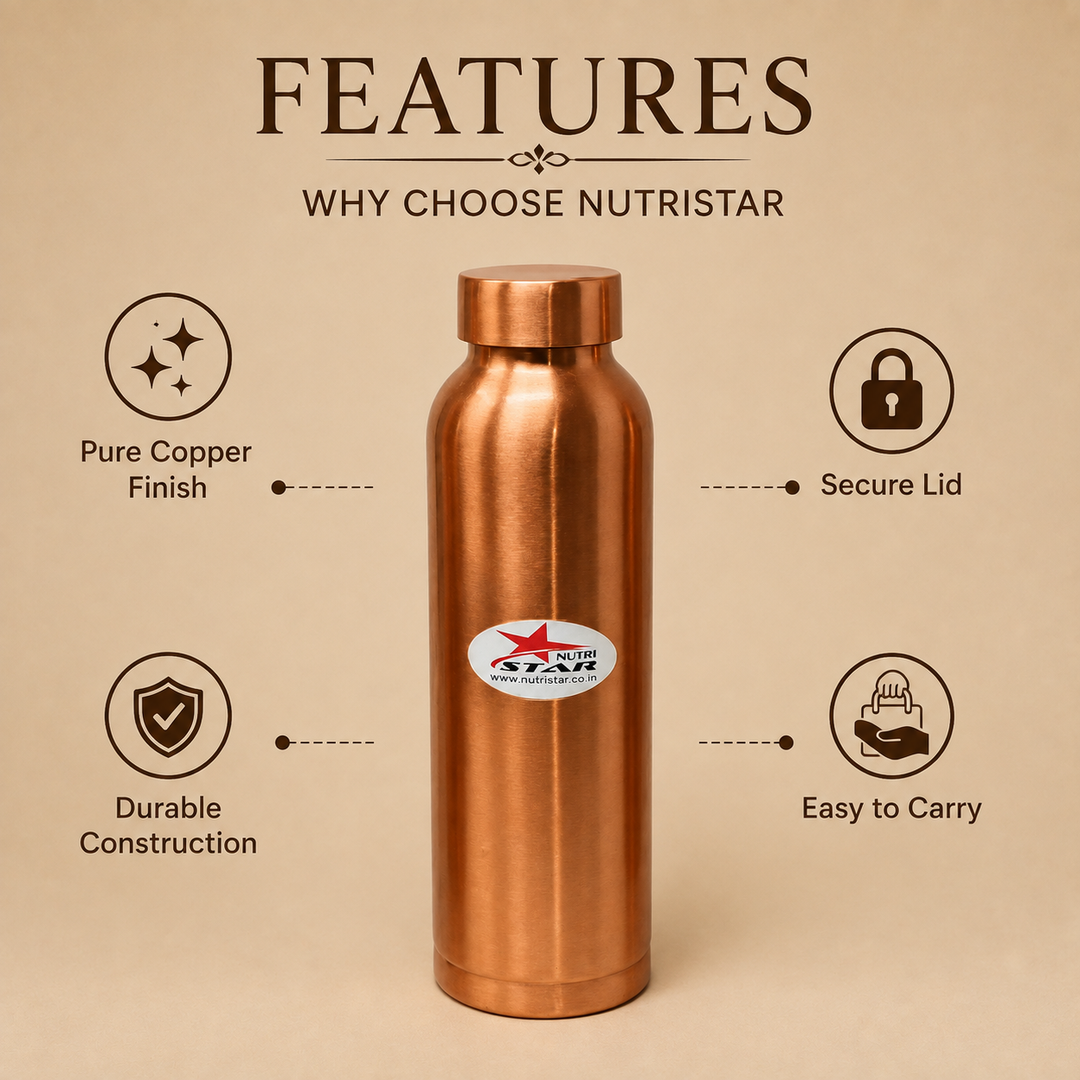 Pure copper water bottle with secure lid and durable construction