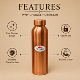 Pure copper water bottle with secure lid and durable construction