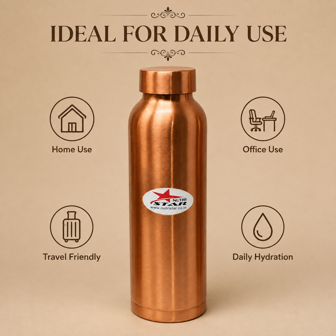 Pure copper water bottle with secure lid and durable construction