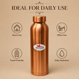 Pure copper water bottle with secure lid and durable construction