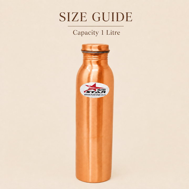 Nutristar pure copper water bottles with smooth polished finish and caps
