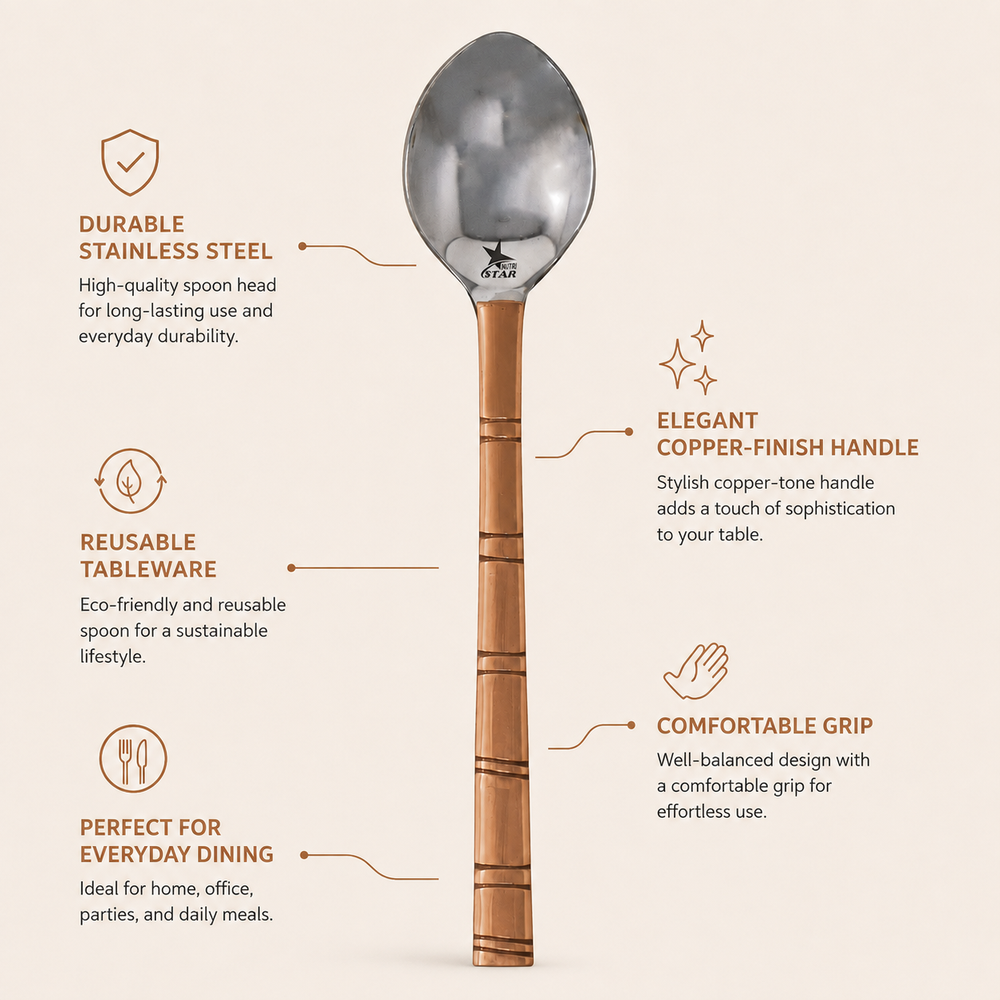 Nutristar stainless steel serving spoons with copper finish handles set of 6