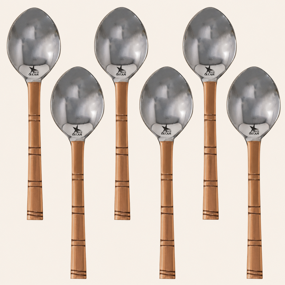 Nutristar stainless steel serving spoons with copper finish handles set of 6